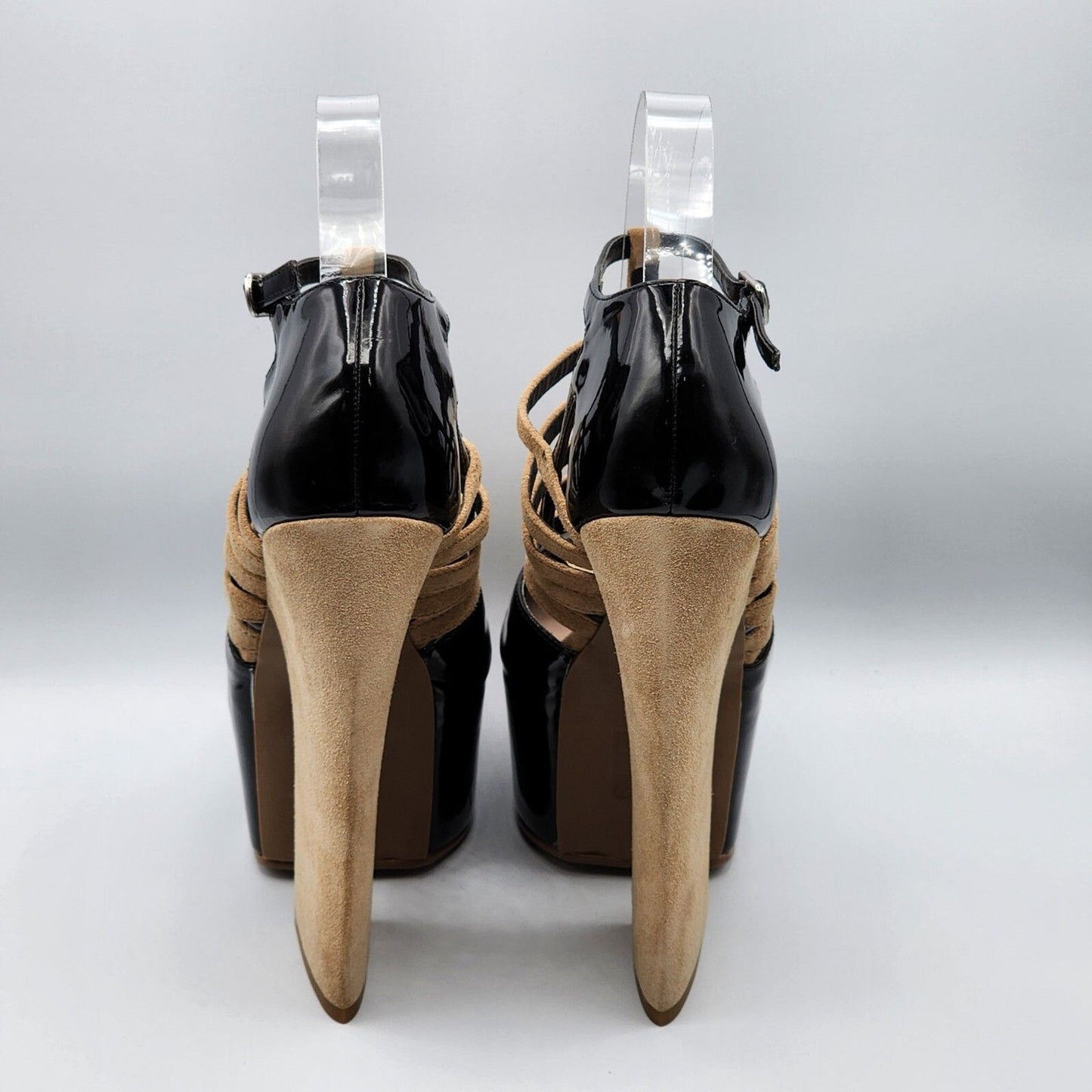 DV8 Dolce Vita Harleta Suede Nude Black Heels Open Toe Retro Strappy Shoes 7.5