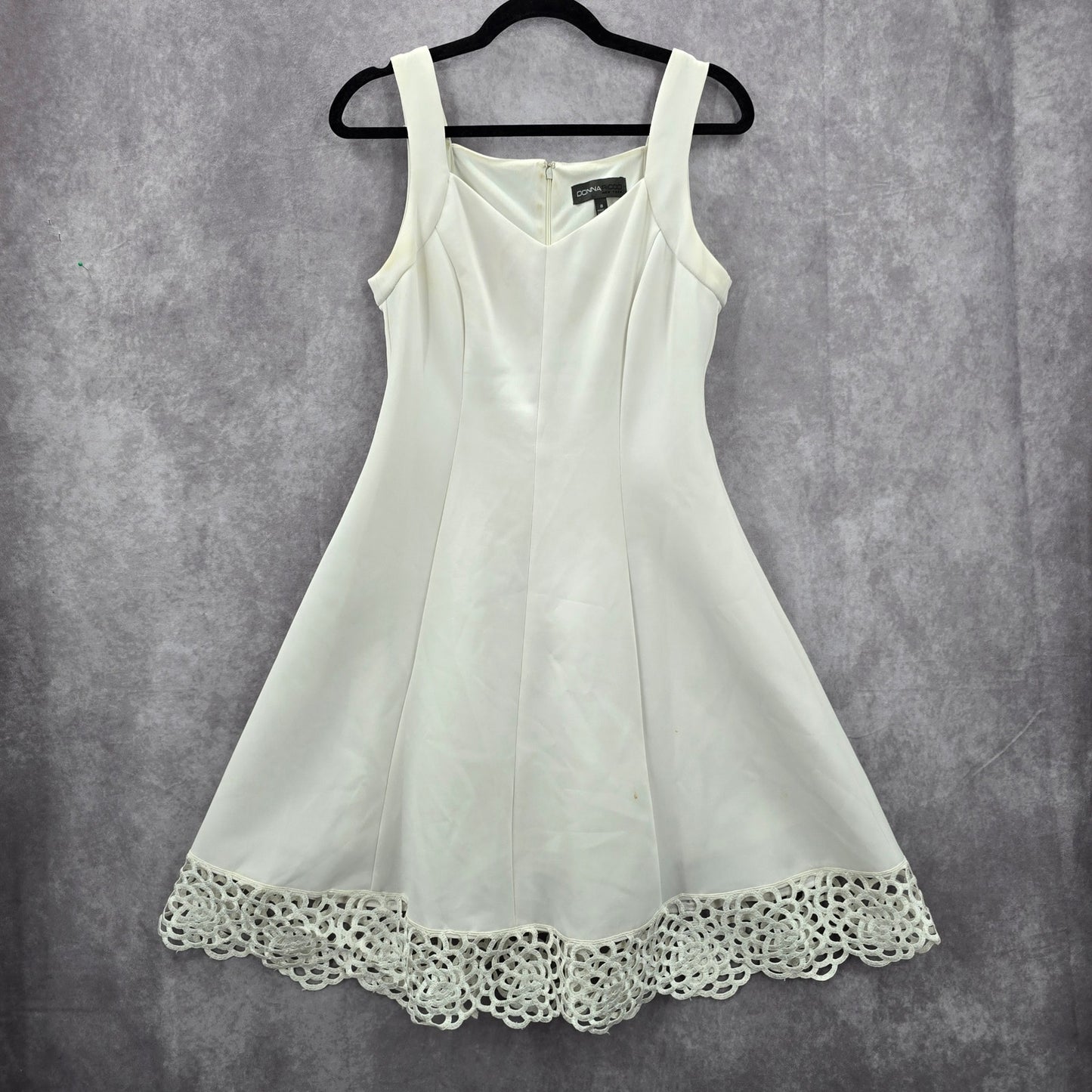 Donna Ricco White Sleeve Less Lace Zipper Y2K Retro Indie Flare Dress 8