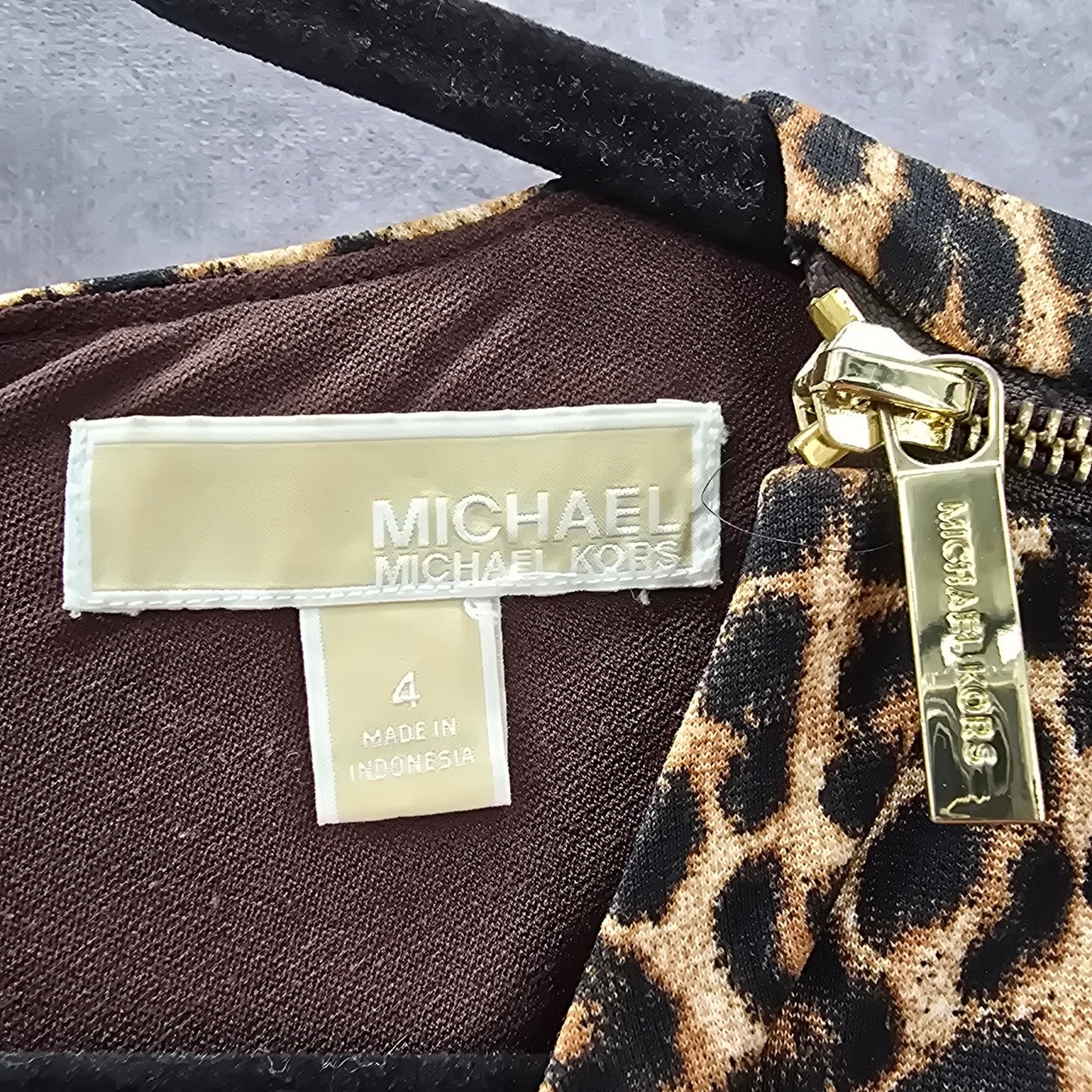 Michael Kors Brown Animal Print Knee Length Sleeveless Flare Pleat Dress 4