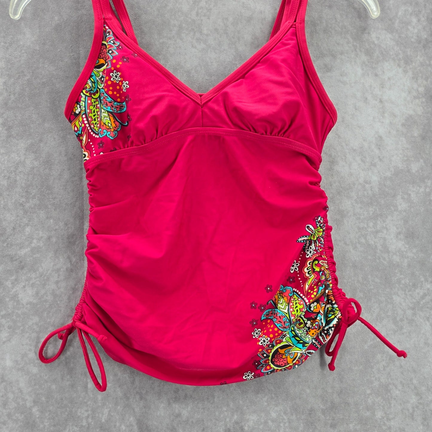 Athleta Pink Floral Scrunch Tie Padded Swimwear Tankini Tank Top Medium 34 B/C