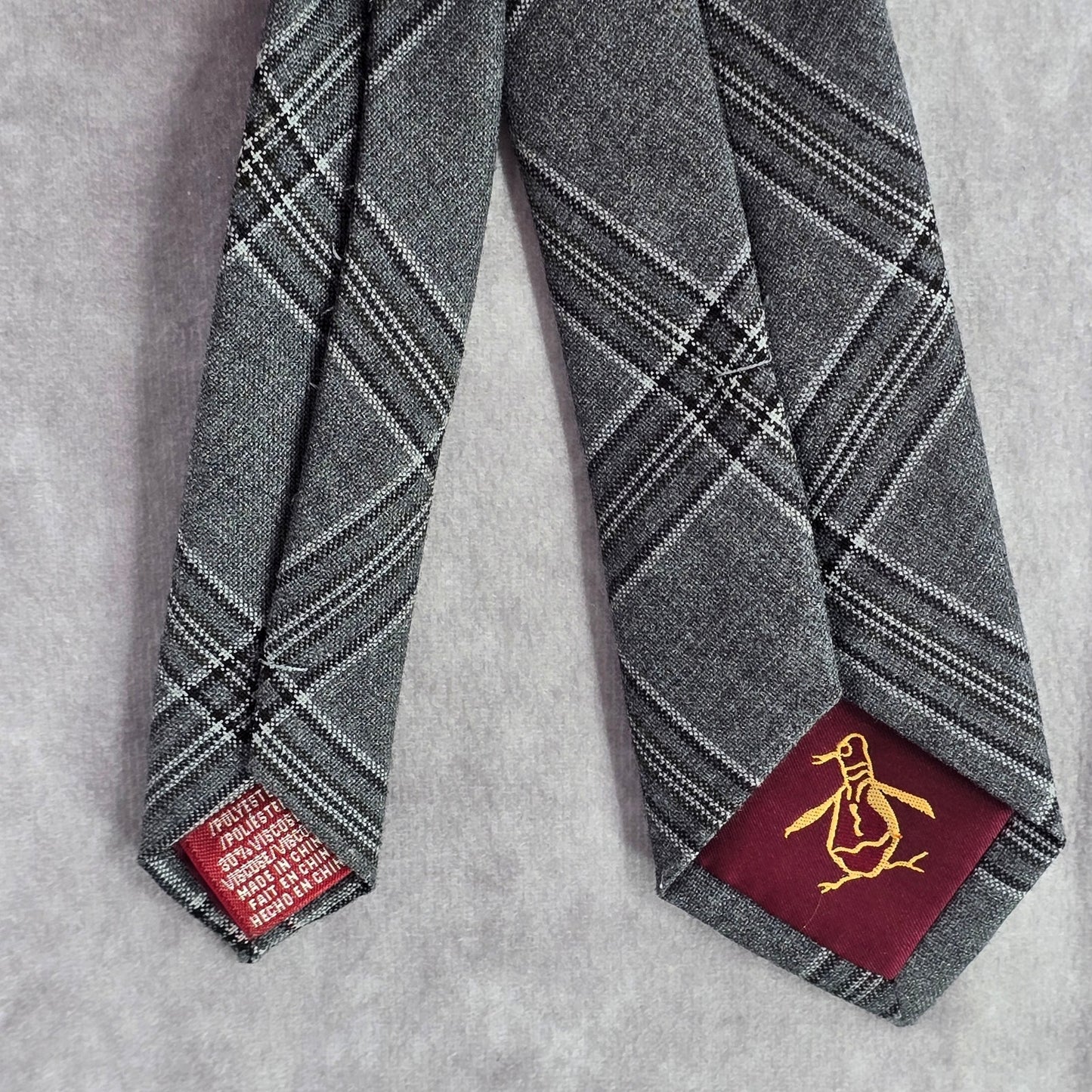 An Original Penguin by Munsingwear Gray Black Stripe Plaid Men's Neck Tie