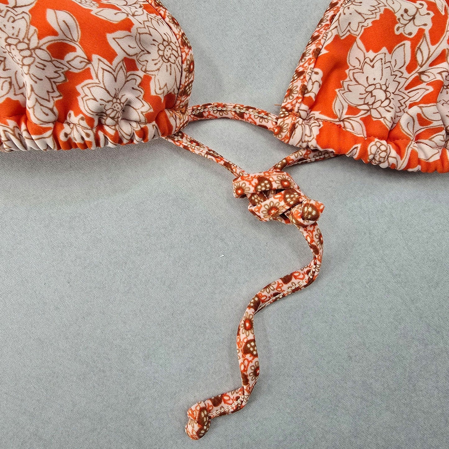 Endless Sun Orange Floral Triangle Tie Beach Bikini Bralette Swim Top S Small