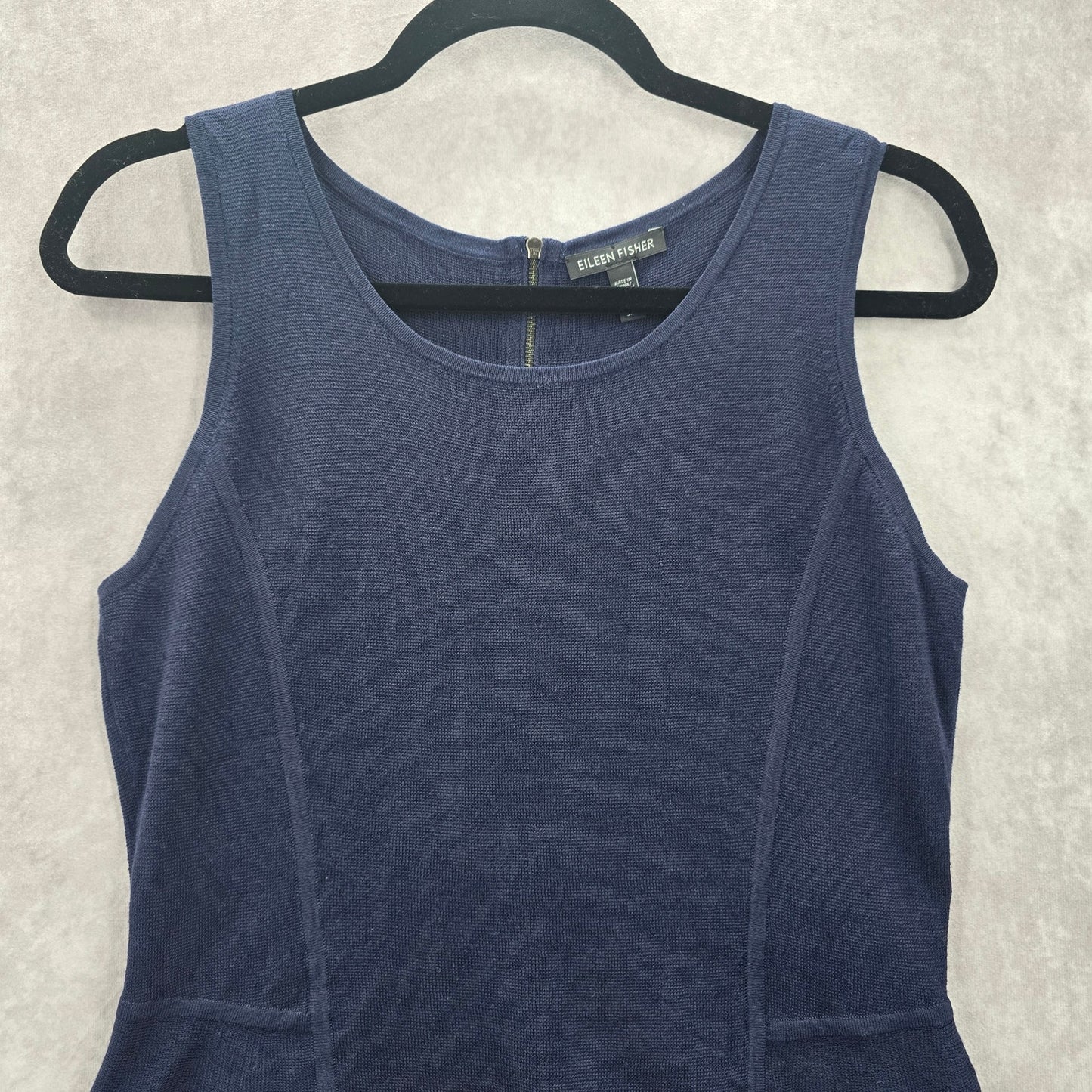 Eileen Fisher Navy Blue Sleeveless Flare Zip Up Cotton Silk Blouse Top S Small