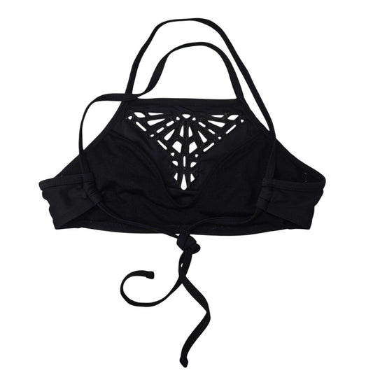 Y2K Black High Neck Macrame VTG Mermaid Bralette String Strap Bikini Top Size XS
