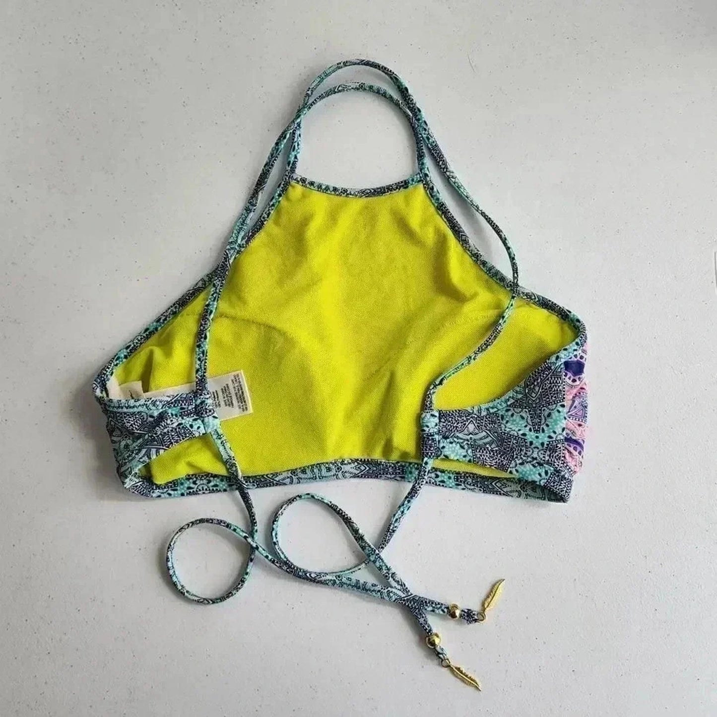 Jessica Simpson Bikini Top Swimwear Swim Suit Top Blue Green Padded Bra Small
