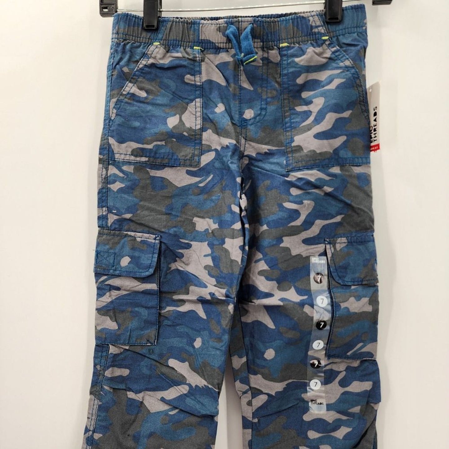 Epic Threads Blue Gray Camo Cezanne Cargo Cotton Boys Pull On Pants Size 7