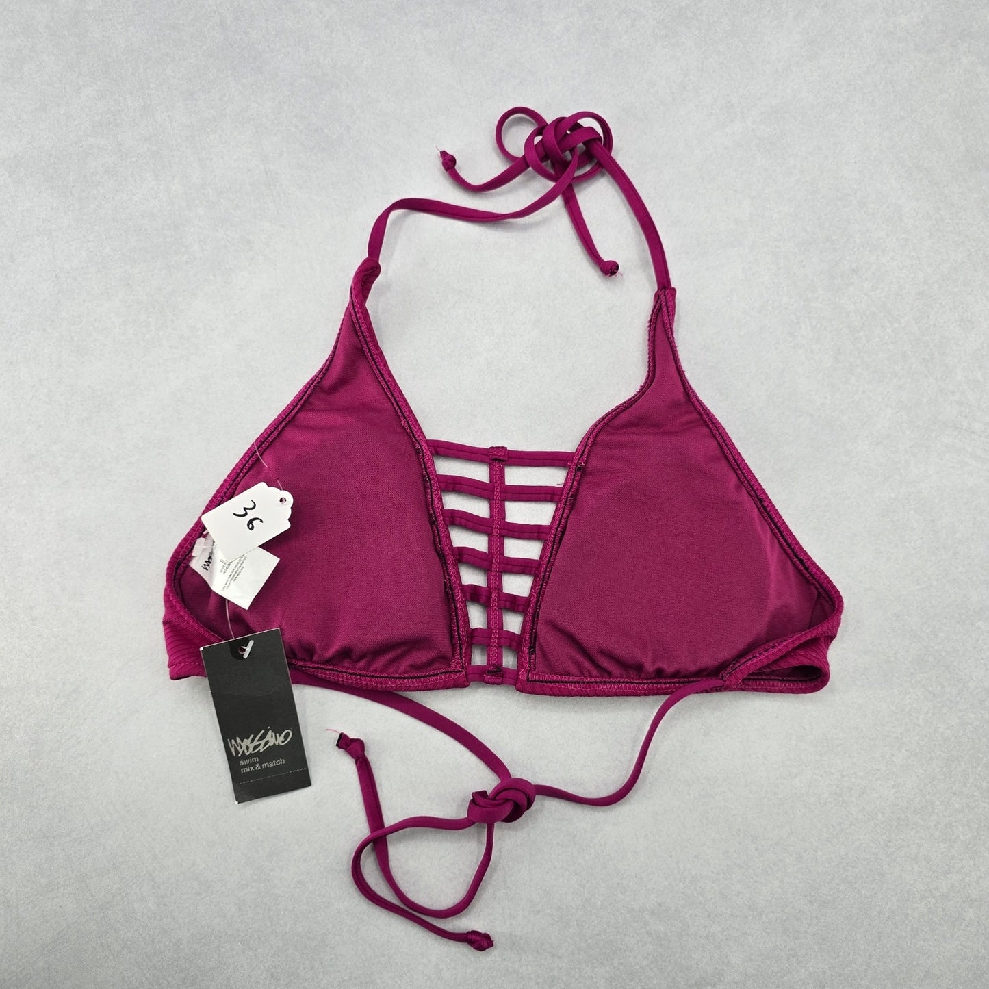 Mossimo Purple Padded Cutout Halter Tie Plunge Bikini Bralette Swim Top S Small