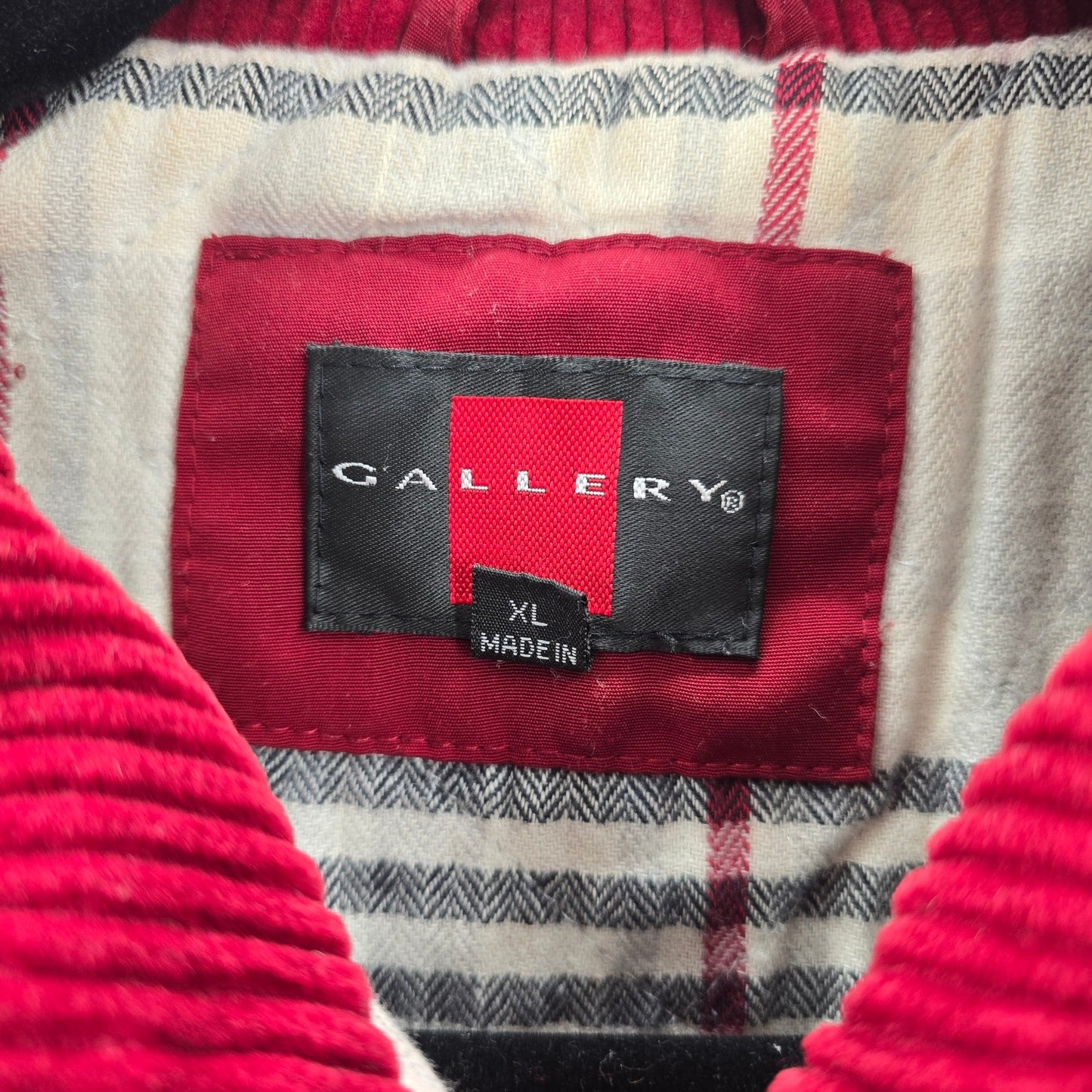 Gallery Red Quilted Plaid Snap Button Coat Parka Puffer Jacket Extra Large XL