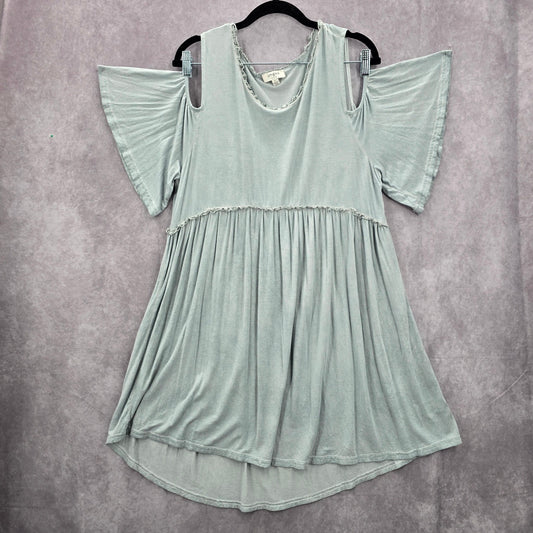 Umgee Gray Cold Shoulder Flare Ruffle Knee Length Boho Indie Dress Large