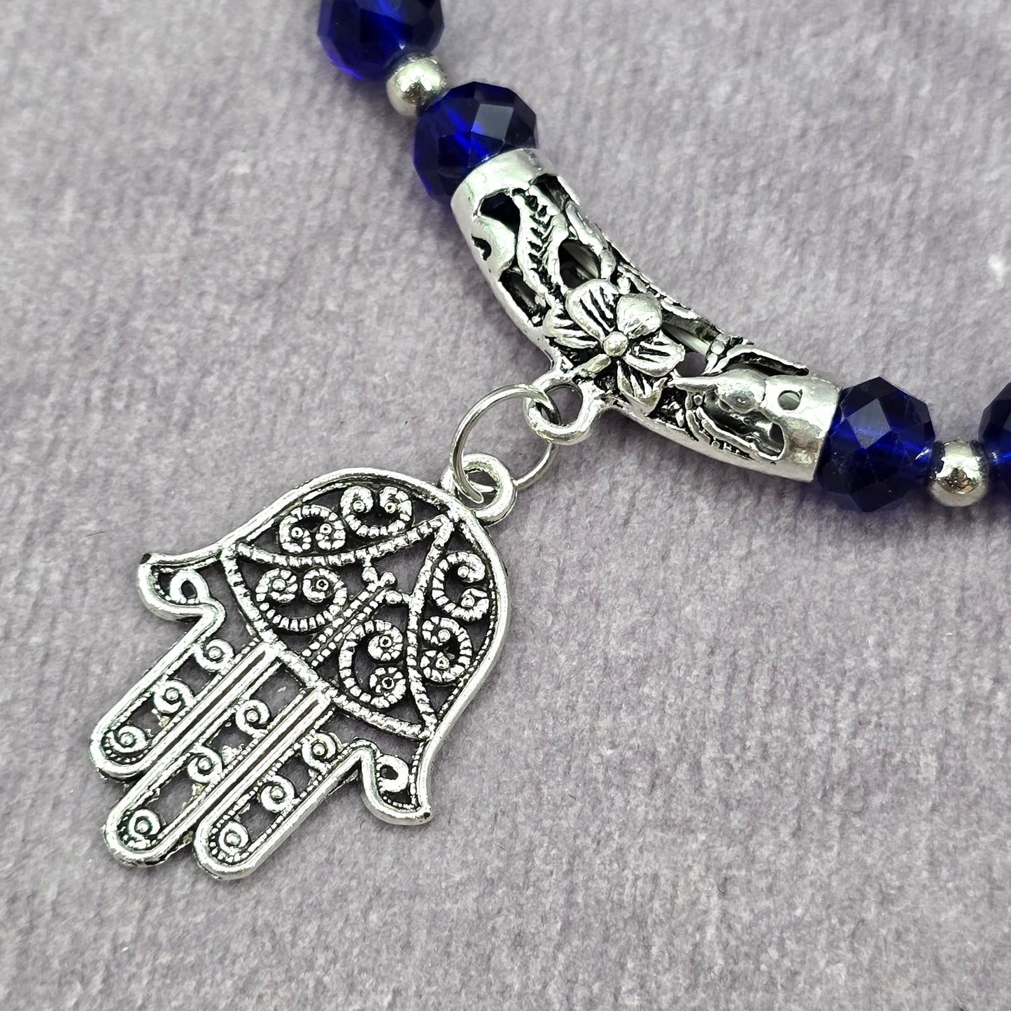Silver Bead Hand Charka Charm Dangle Elastic Bracelet Boho Retro Fashion Jewelry