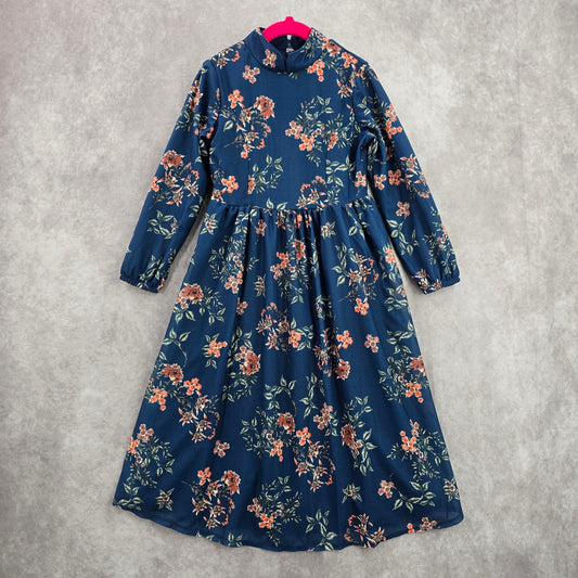 Missvalle Indigo Blue Floral Longsleeve Modest Fairy Vintage Girls Dress Size 5