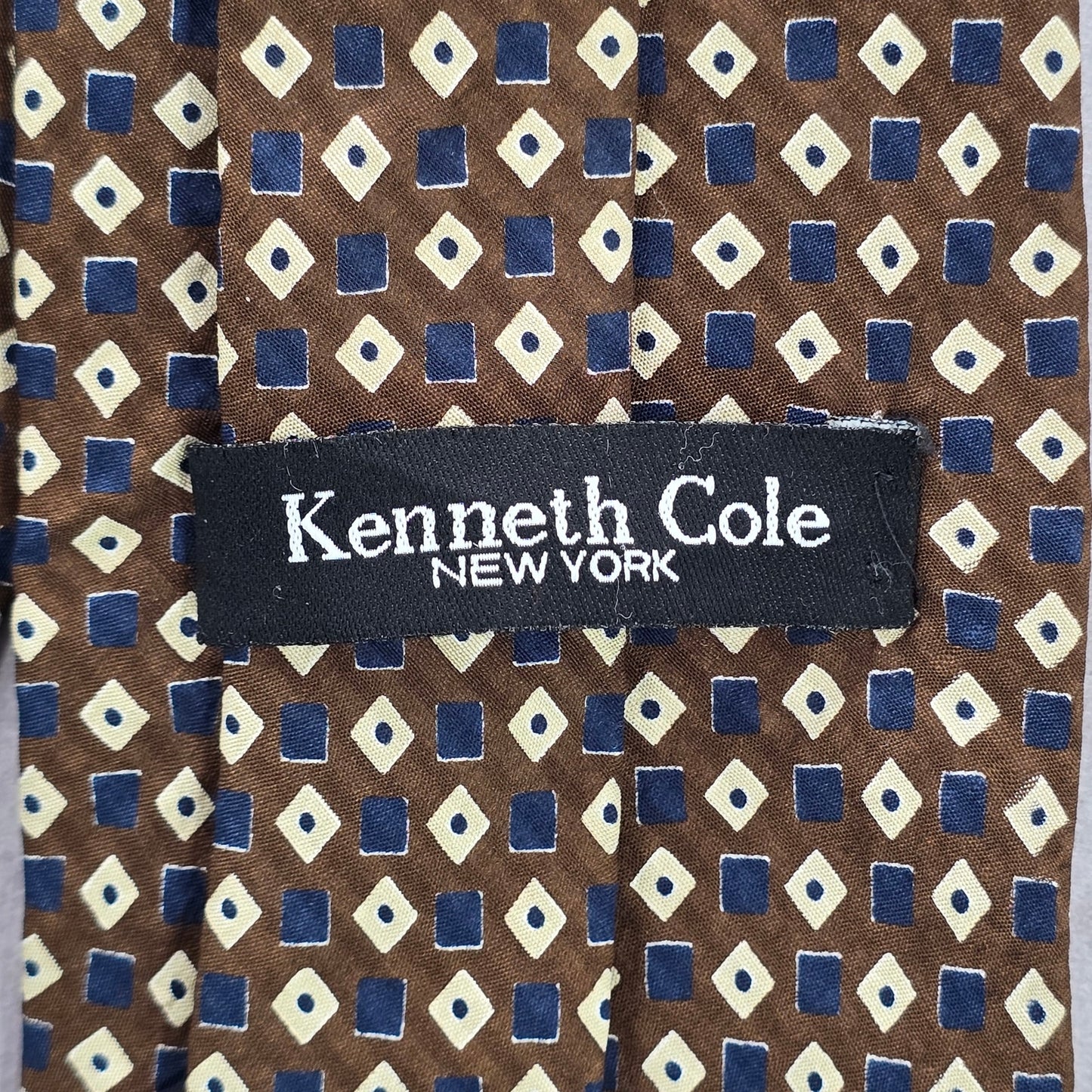 Kenneth Cole New York Brown Blue Geometric Silk Executive Mens Neck Tie