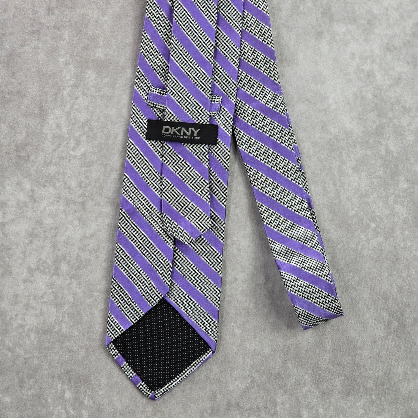 DKNY Purple Houndstooth Stripe Geometric Executive Black White Neck Tie Men's