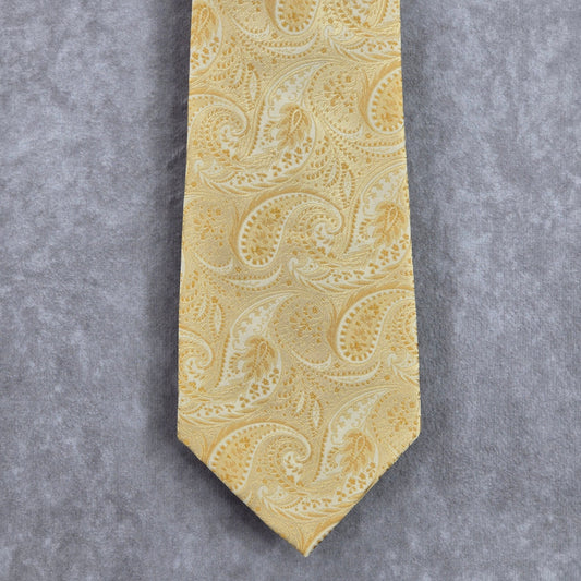 Jones New York Yellow Gold White Floral Paisley 100% Silk Men's Neck Tie NWOT