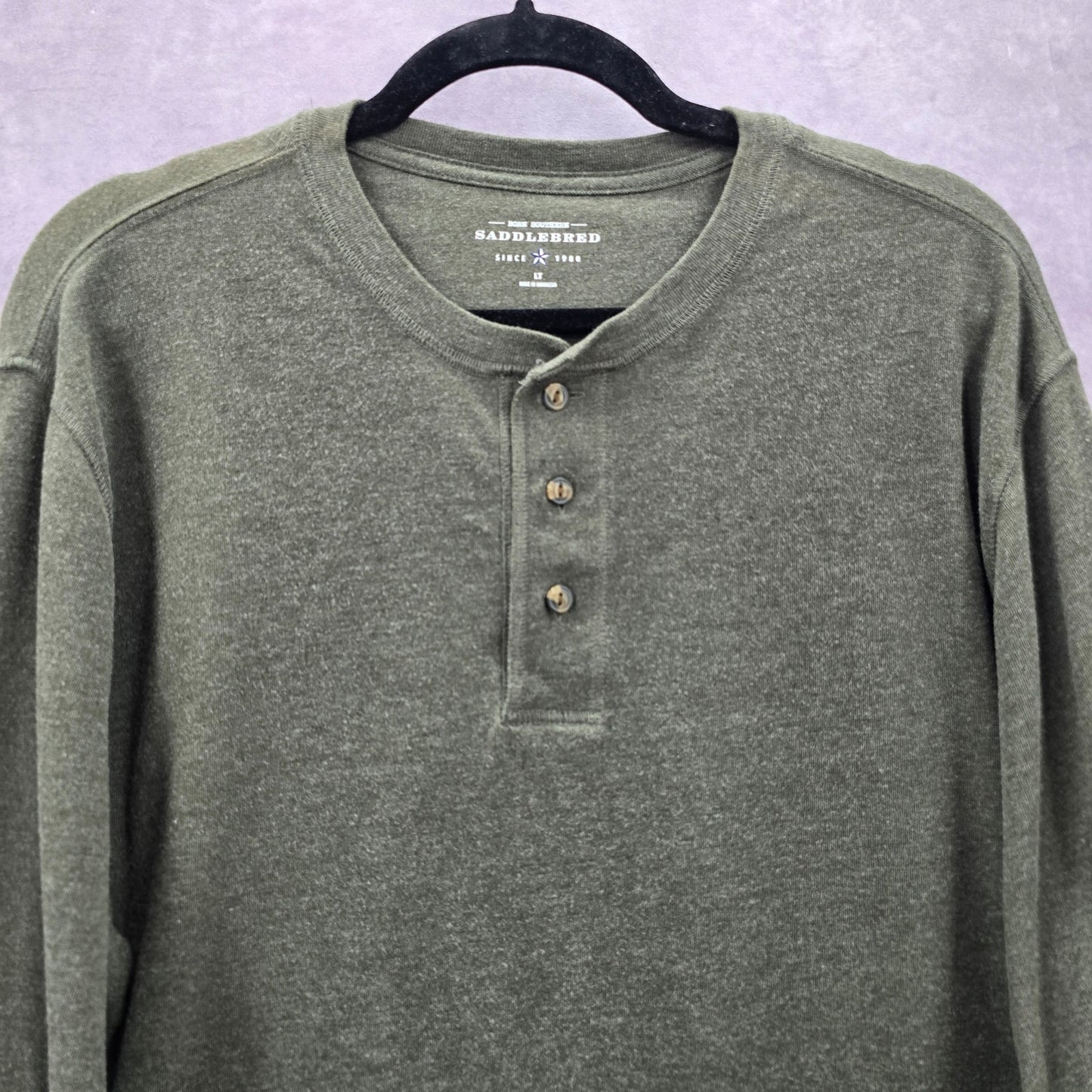 Saddlebred Green Long Sleeve Pullover Cotton Tshirt Tee Sweater Mens Large Tall