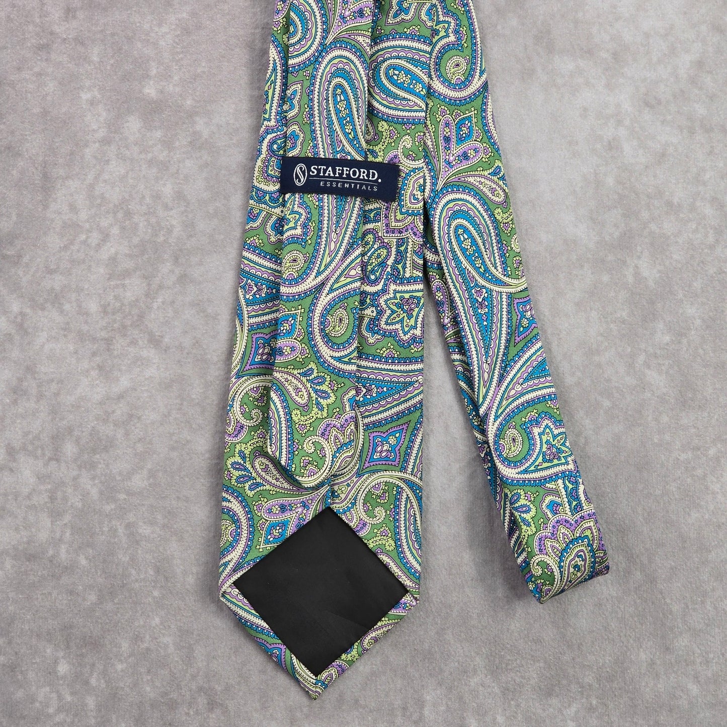 Stafford Essentials Green Purple Floral Paisley Executive Silk Neck Tie Men's