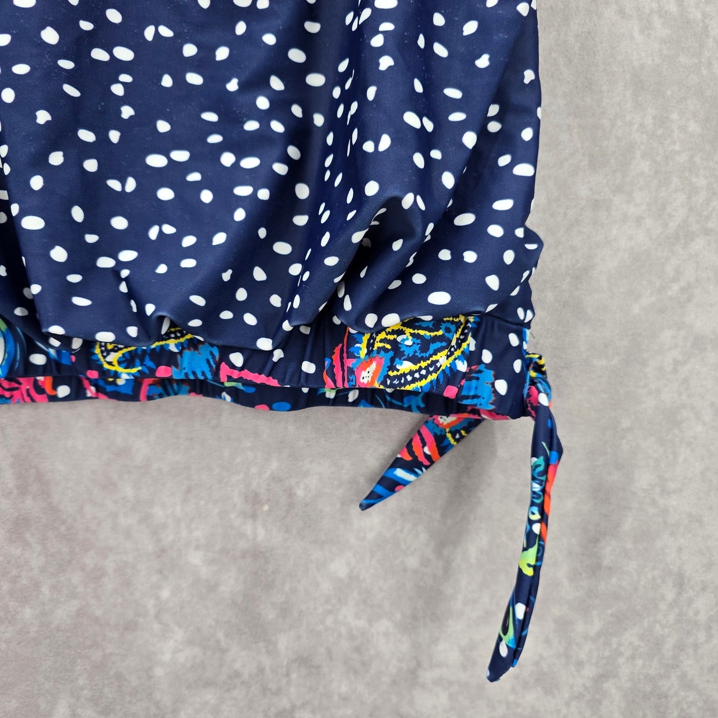 081. Blue Polka Dot Tank Top Padded Tankini Swimwear XL Extra Large