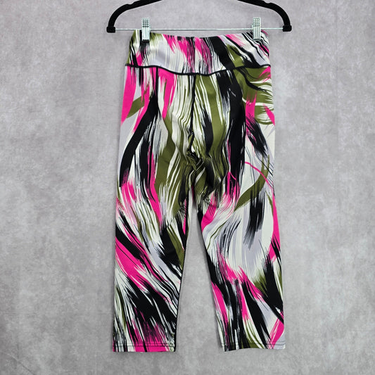Black Green Pink Cropped Brush Stroke Activewear Legging Yoga Pant Bottoms M/L