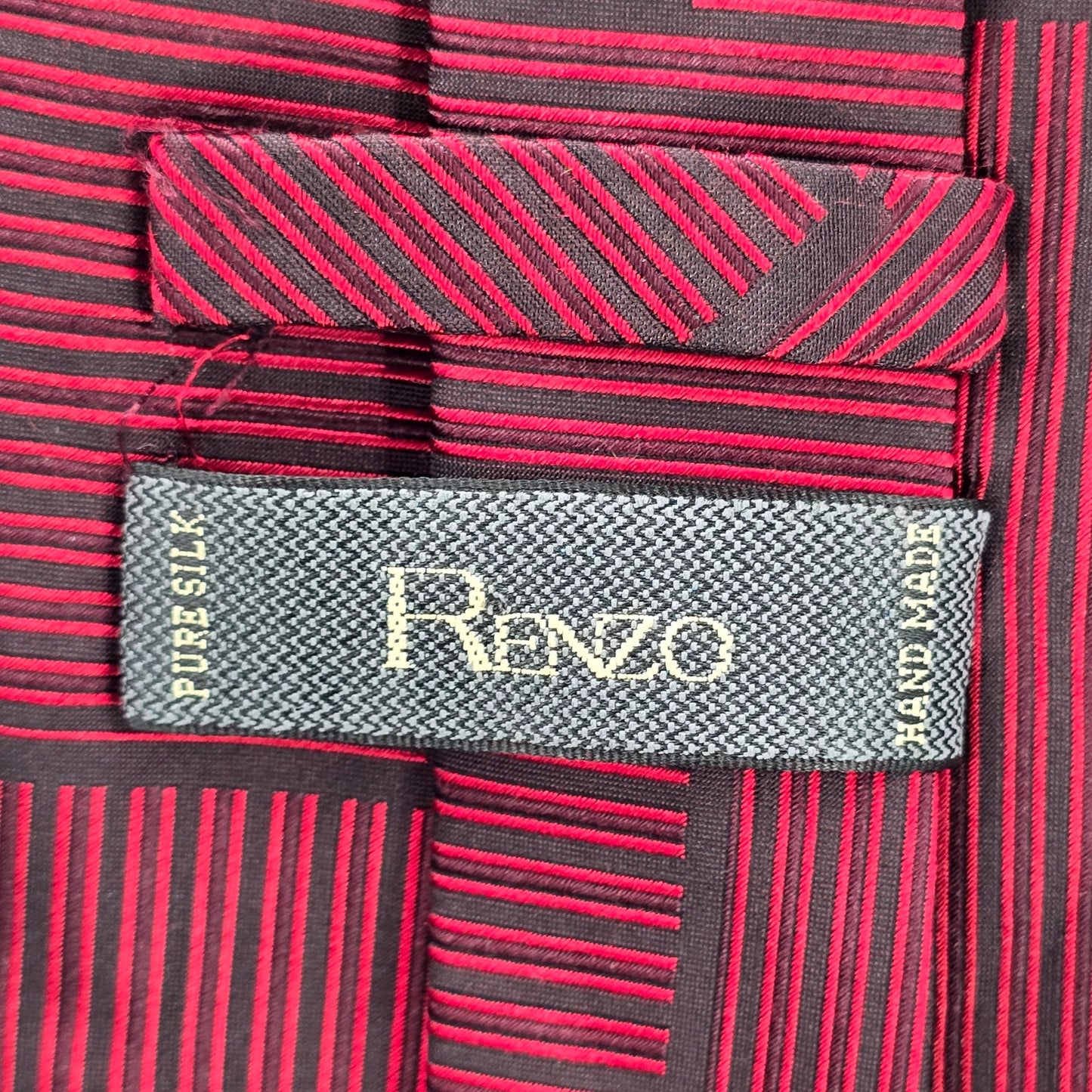 Renzo Red Navy Blue Stripe Pure 100% Silk Handmade Executive Men's Neck Tie