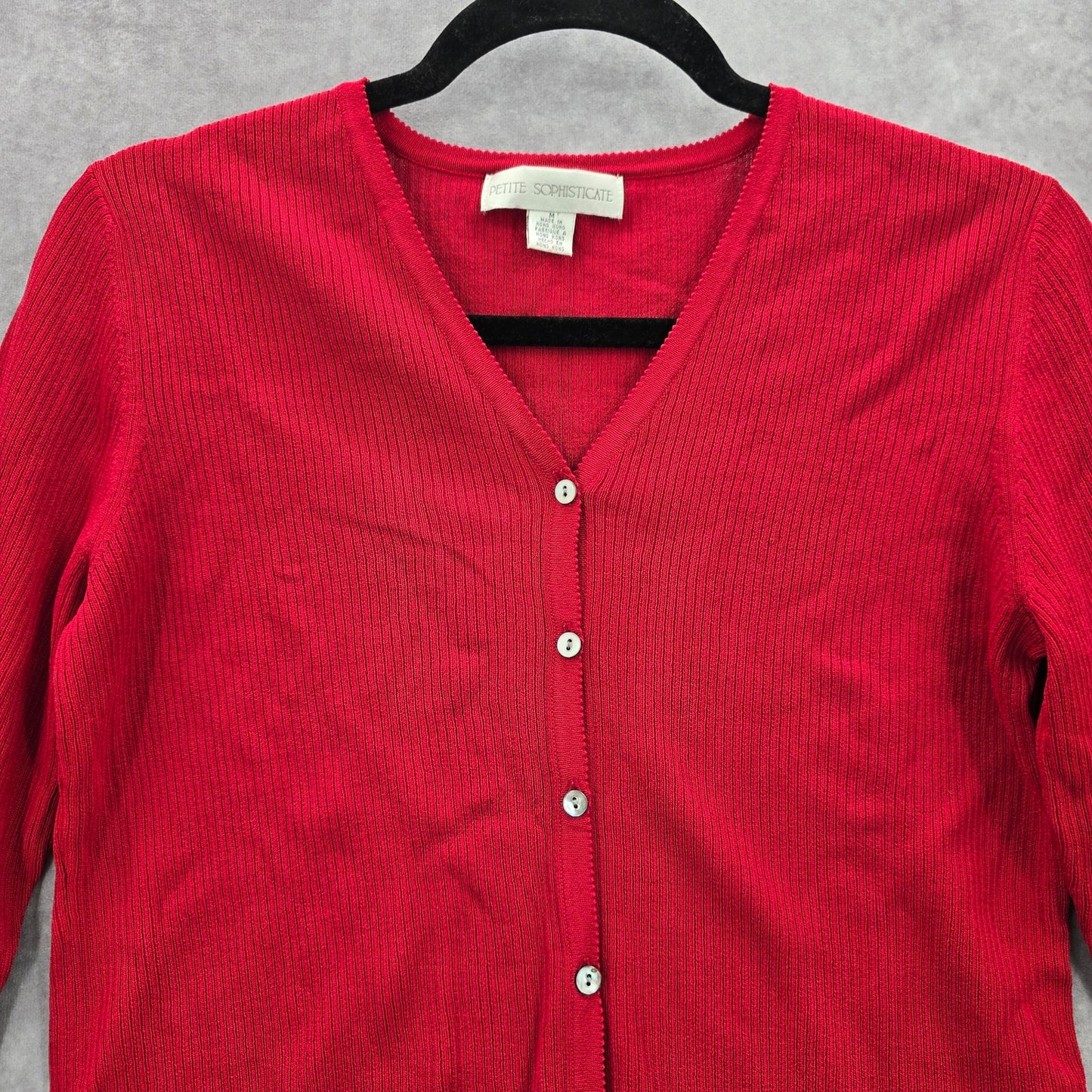 Petite Sophisticate Red Button Ribbed Cardigan Sweater Y2K Top Medium