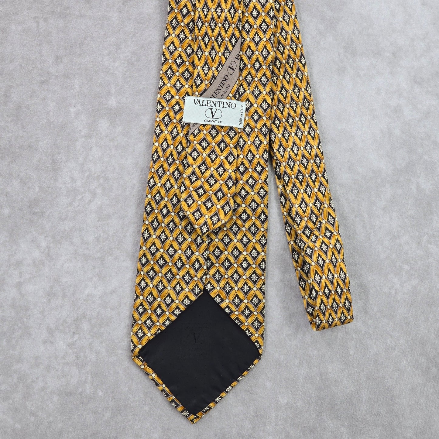 Valentino Italy Yellow Diamond Floral Executive Geometric Silk Neck Tie Men's