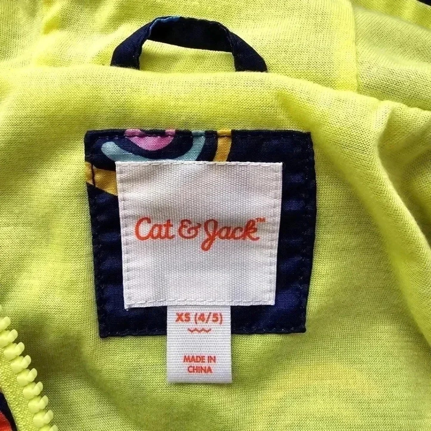 Cat & Jack Blue Green Zip Up Rainbow Hood Raincoat Coat Jacket Girls XS 4/5