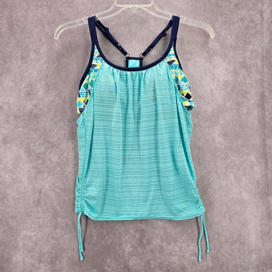 ZeroXposur Blue Stripe Sports Bra Padded Swimwear Tankini Tank Top Medium M