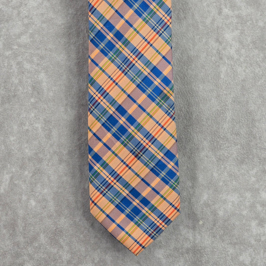 Chaps Orange Blue Plaid Stripe Tartan 100% Polyester Men's Neck Tie NWOT