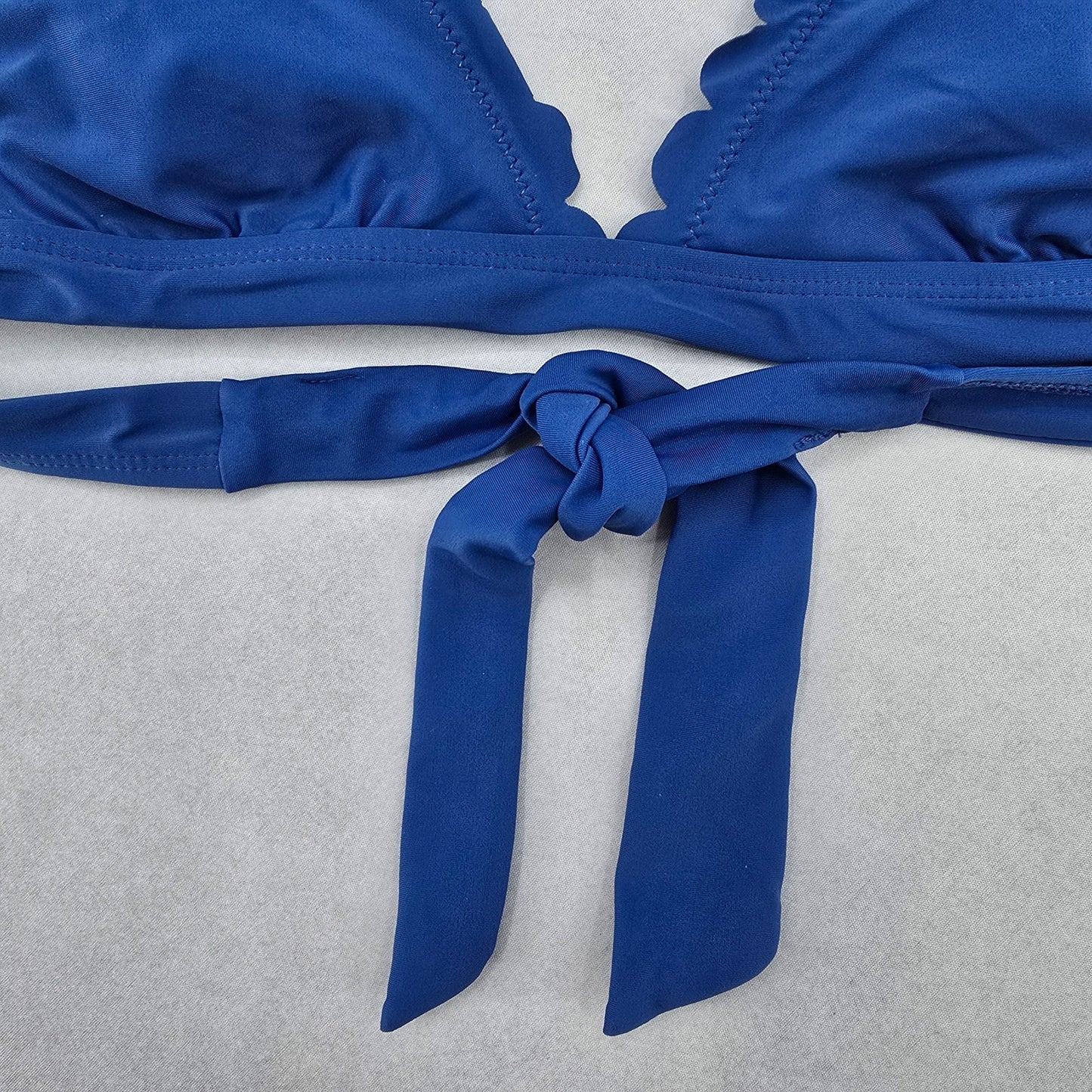 Shekini Blue Scallop Halter Tie Padded Swim Sports Bra Beach Bikini Top M Medium