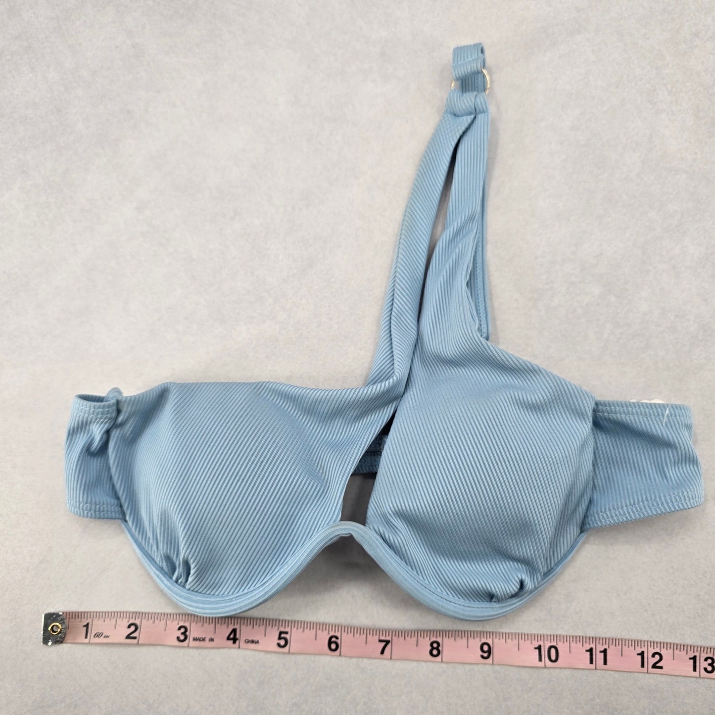Blue Ribbed Padded Single Shoulder Beach Bikini Bralette Swim Top S Small
