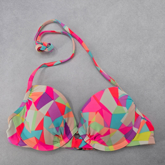 Xhilaration Pink Geometric Padded Beach Tie Bikini Bralette Swim Top S Small