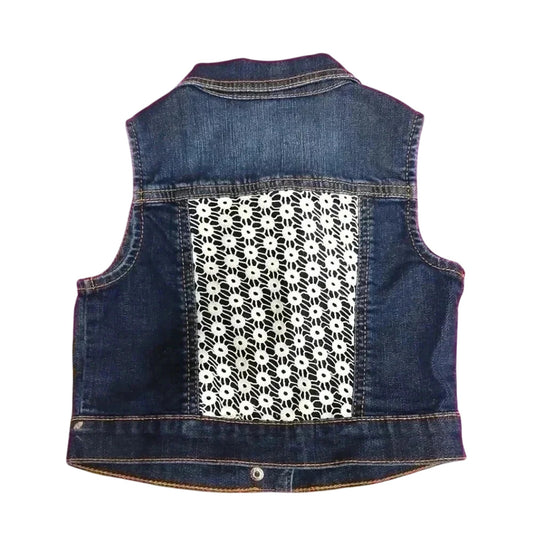Oshkosh B'gosh Blue Snap Button Lace Jeans Denim Kids Vest Girls Toddler 3T