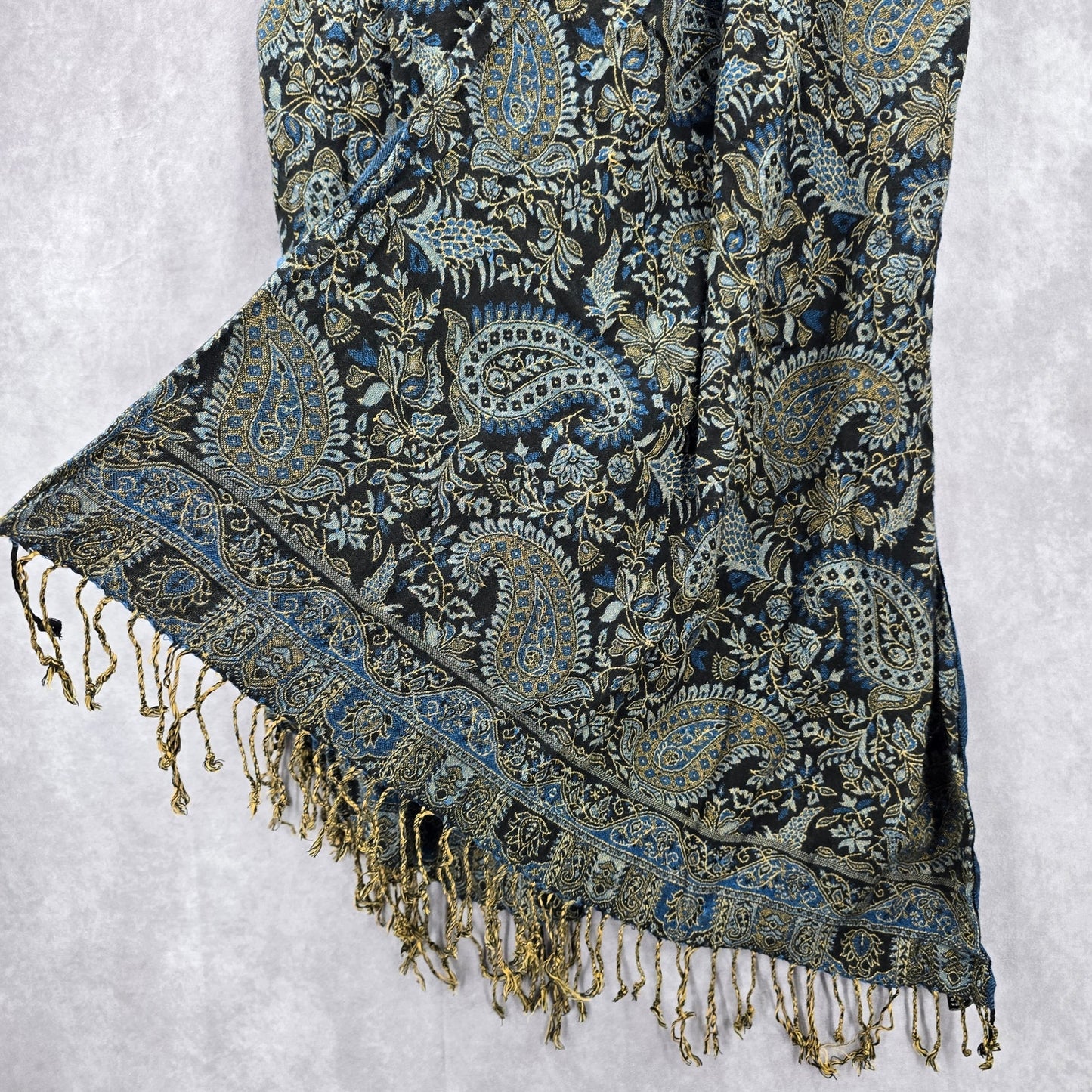 SJ Collection Blue Floral Pashmina Fringe Floral Long Shawl Scarves Wrap Scarf