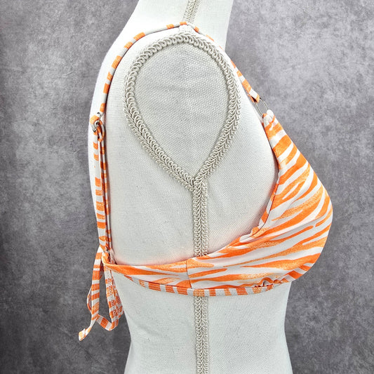 Shein Orange White Stripe Triangle String Adjustable Bikini Top Swimwear Medium