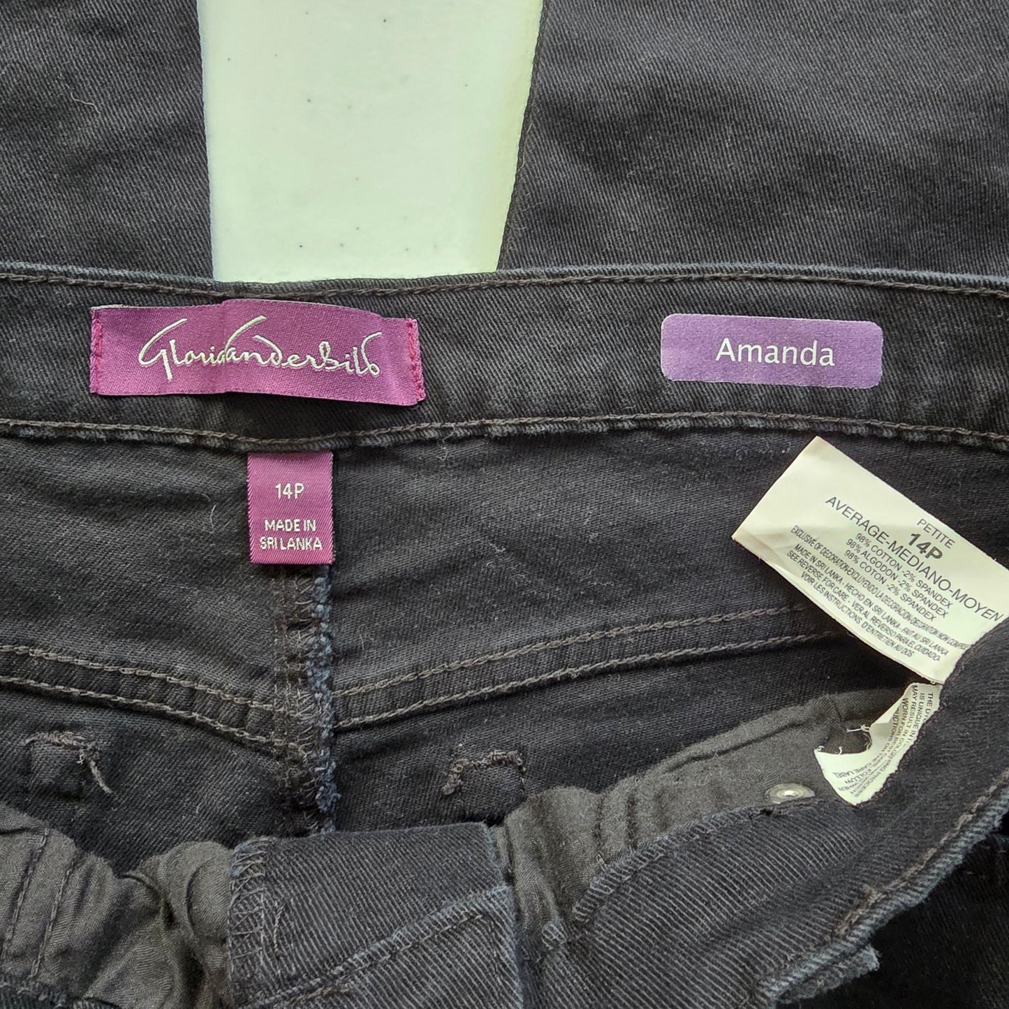 Gloria Vanderbilt Black Amanda Straight Denim Jeans Bottoms Pants Plus 14 Petite