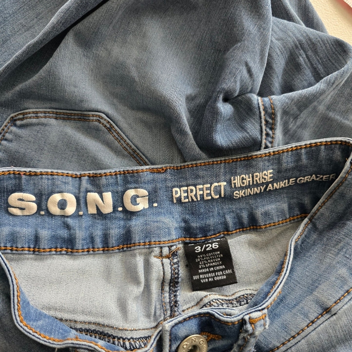 063. S.O.N.G Perfect High Rise Skinny Ankle Grazer Blue Denim Jeans 3/26
