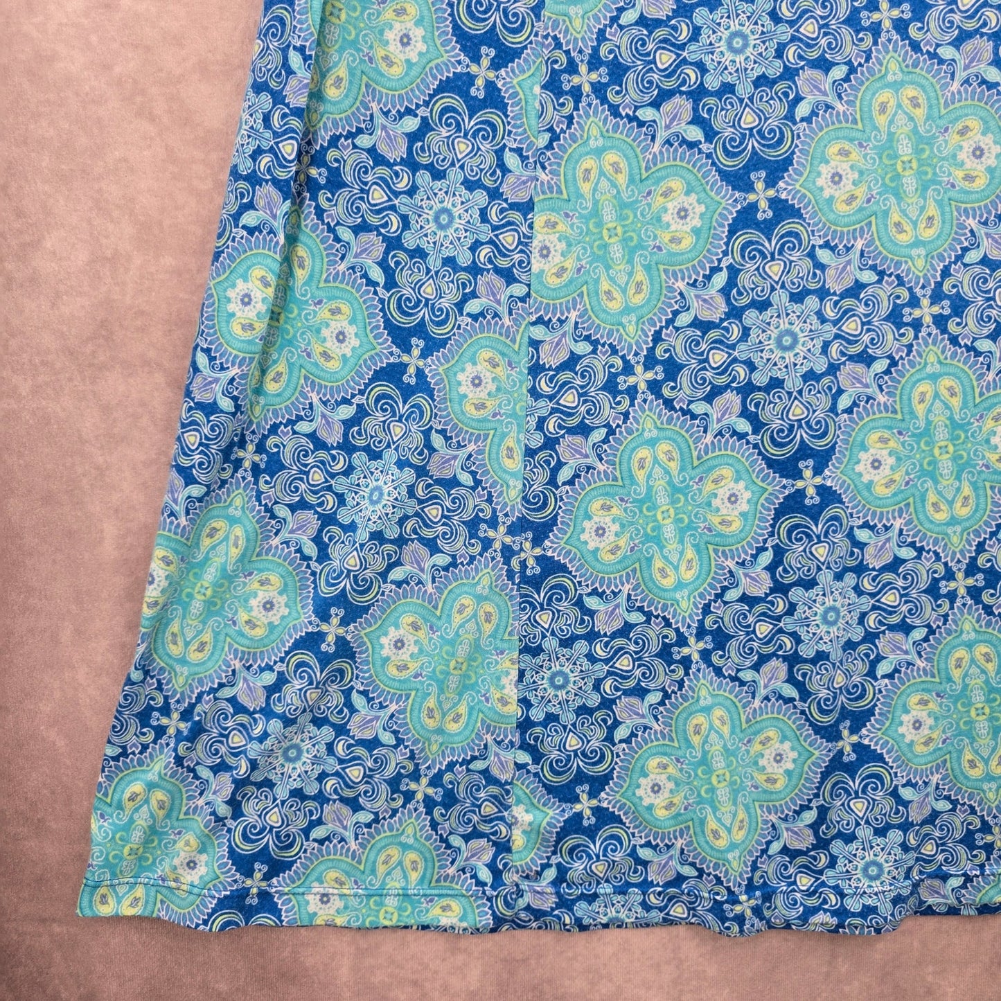 Mix & Co Blue Floral Paisley Boho Maxi Long Stretch Flare Skirt Plus 2X
