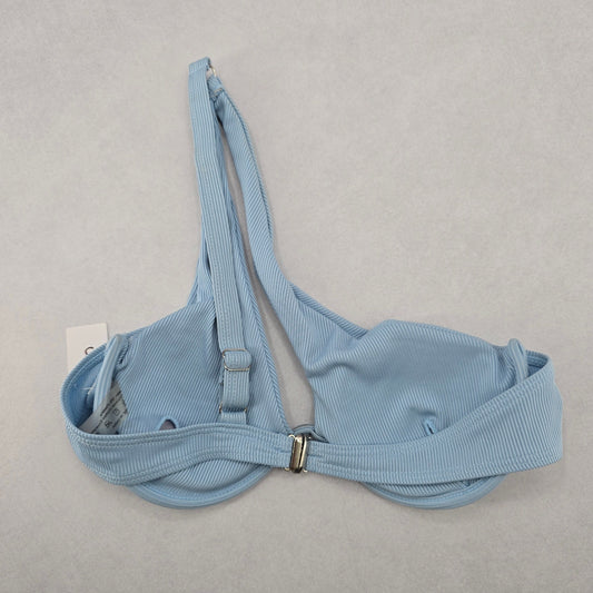 Blue Ribbed Padded Single Shoulder Beach Bikini Bralette Swim Top S Small