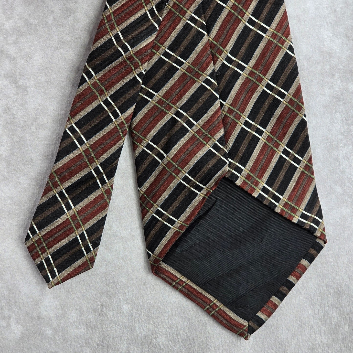 Croft & Barrow Brown Black Striped Plaid Tartan Geometric Silk Neck Tie Men's
