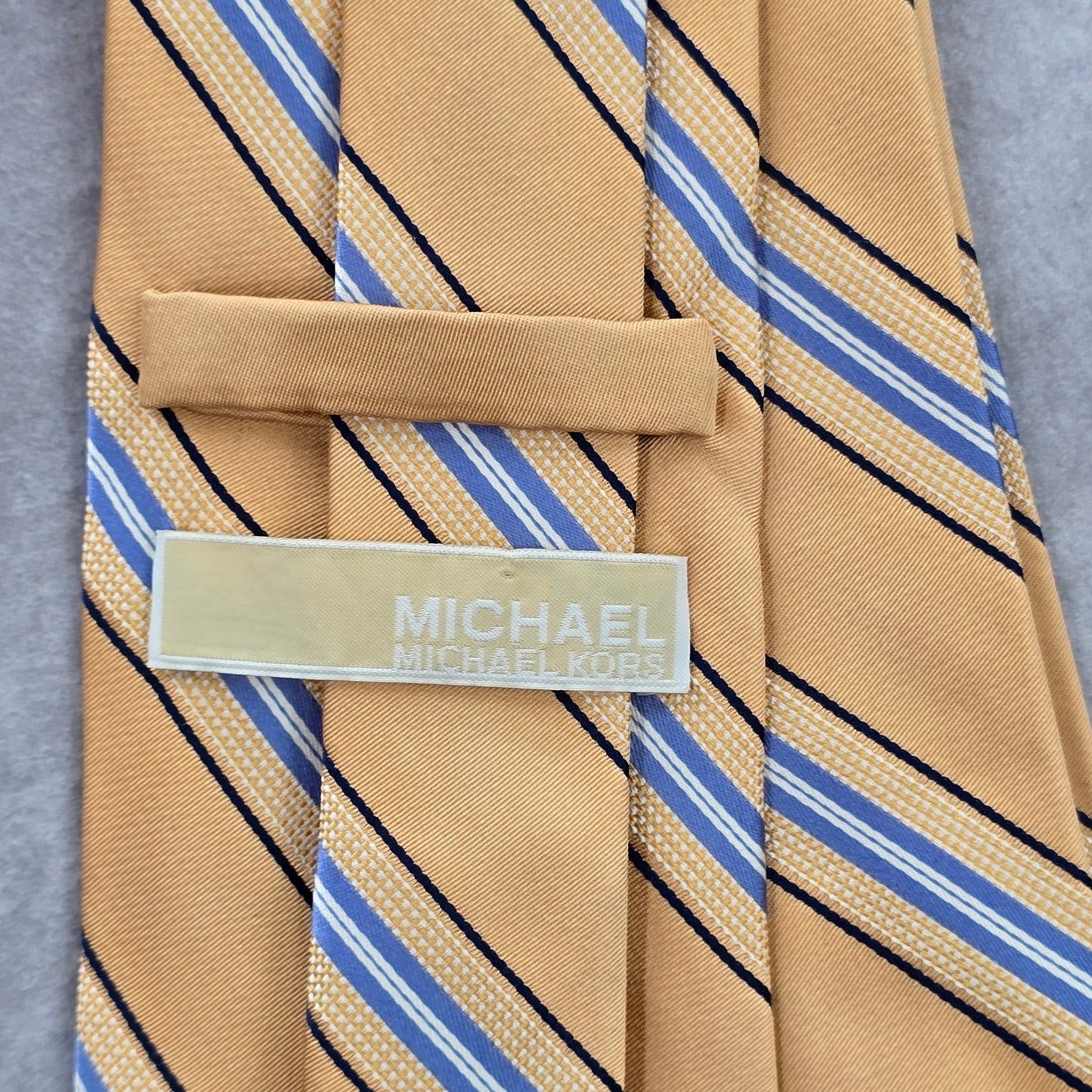 Michael Kors Orange Black Blue Stripe Repp Geometric Silk Neck Tie Men's