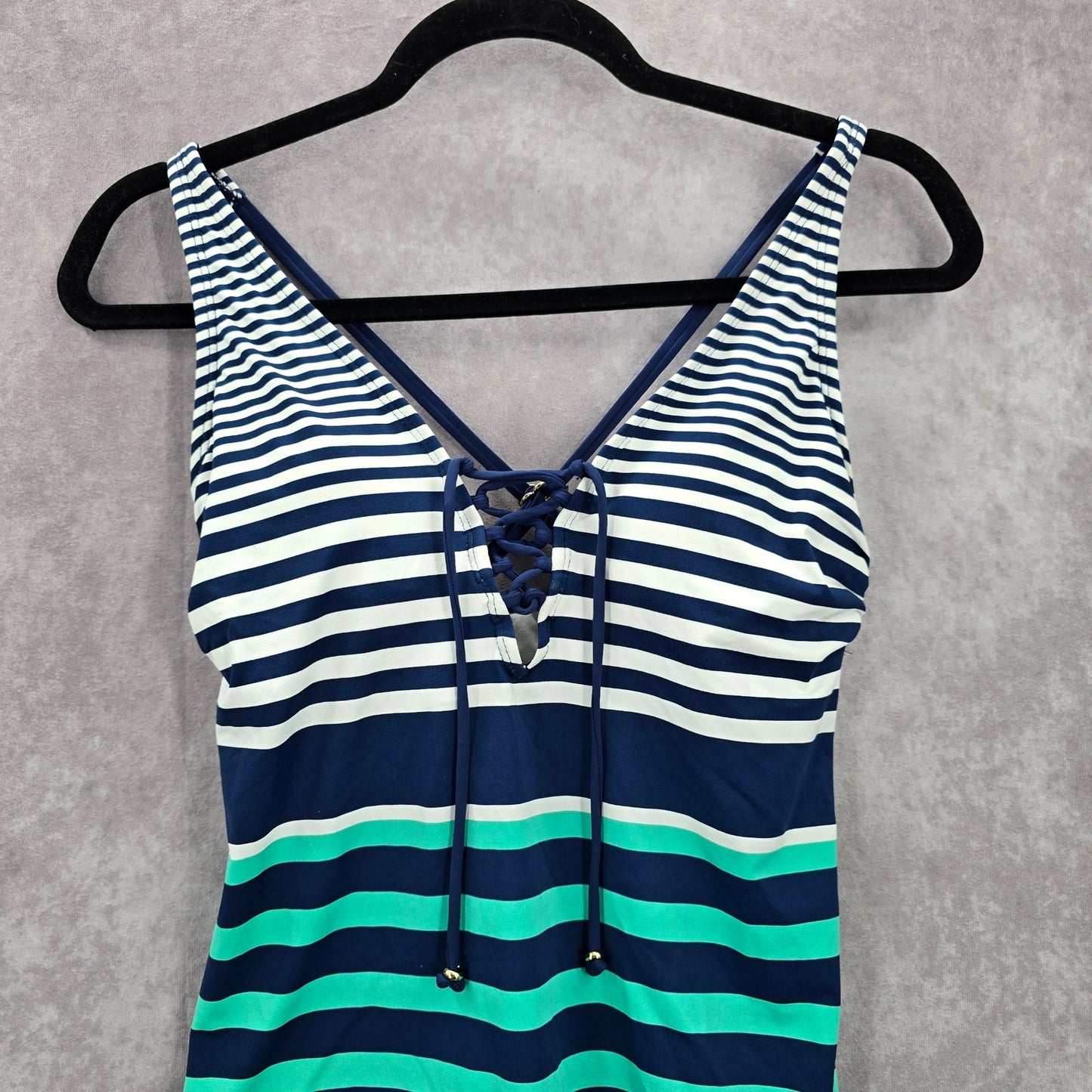 Liz Claiborne Blue Green White Stripe Padded Swimwear Tankini Top S Small