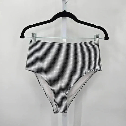 Cupshe Black White Stripe High Rise Bikini Bottoms Swimwear Swimsuit Size Medium