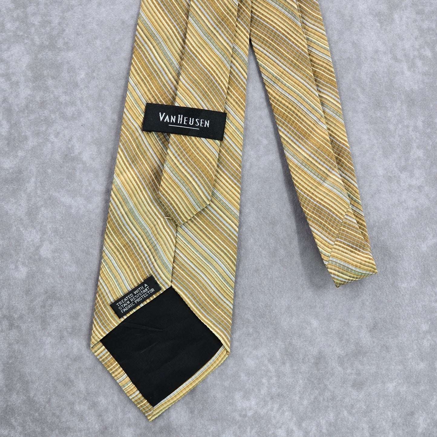 Van Heusen Yellow Blue Stripe 100% Silk Executive Corporate Men's Neck Tie