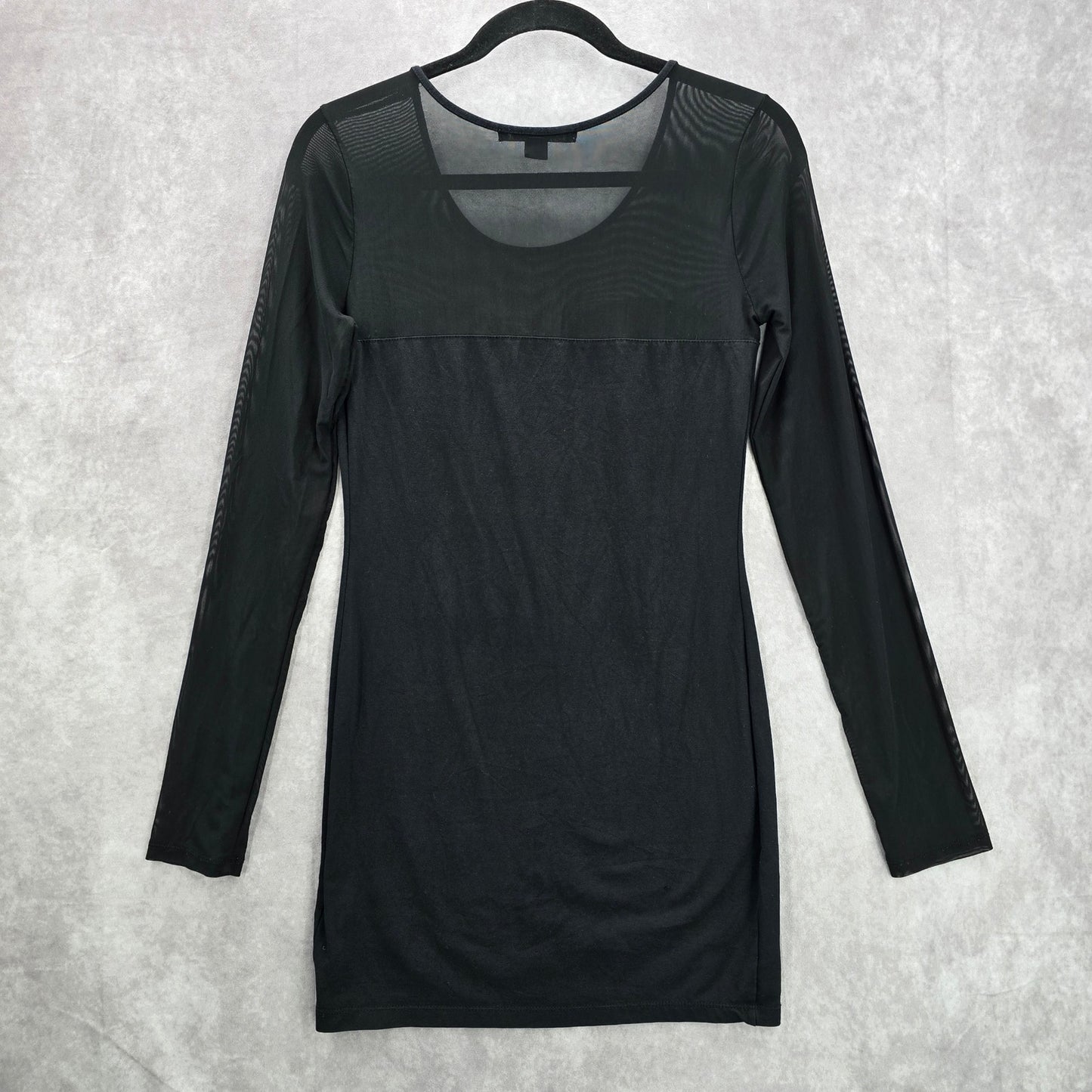 Forever 21 Black Long Sleeve Mini Short Mesh Sheer Bodycon Dress Medium