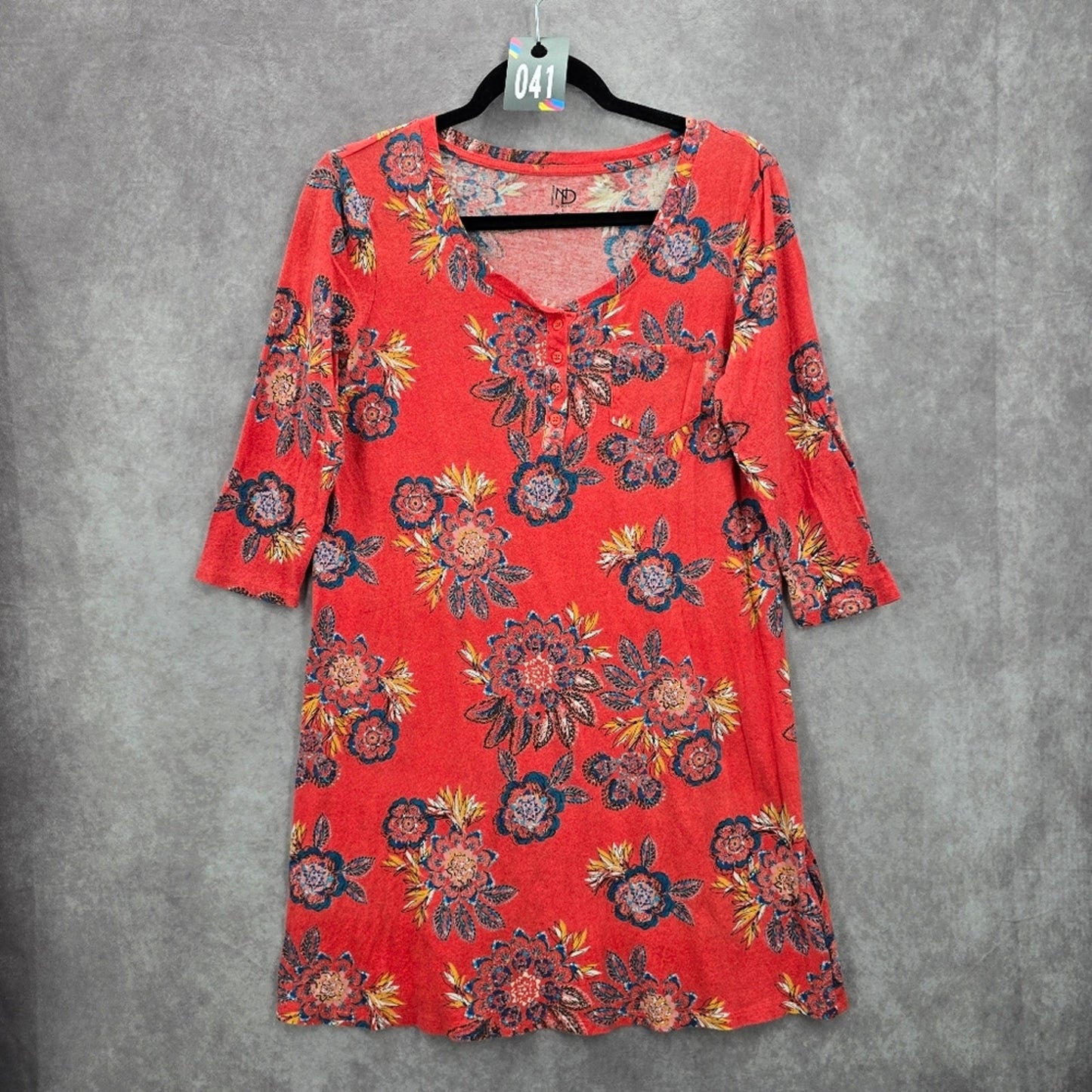 New Directions Intimates Coral Knee Length Floral Sleepwear Dress Small