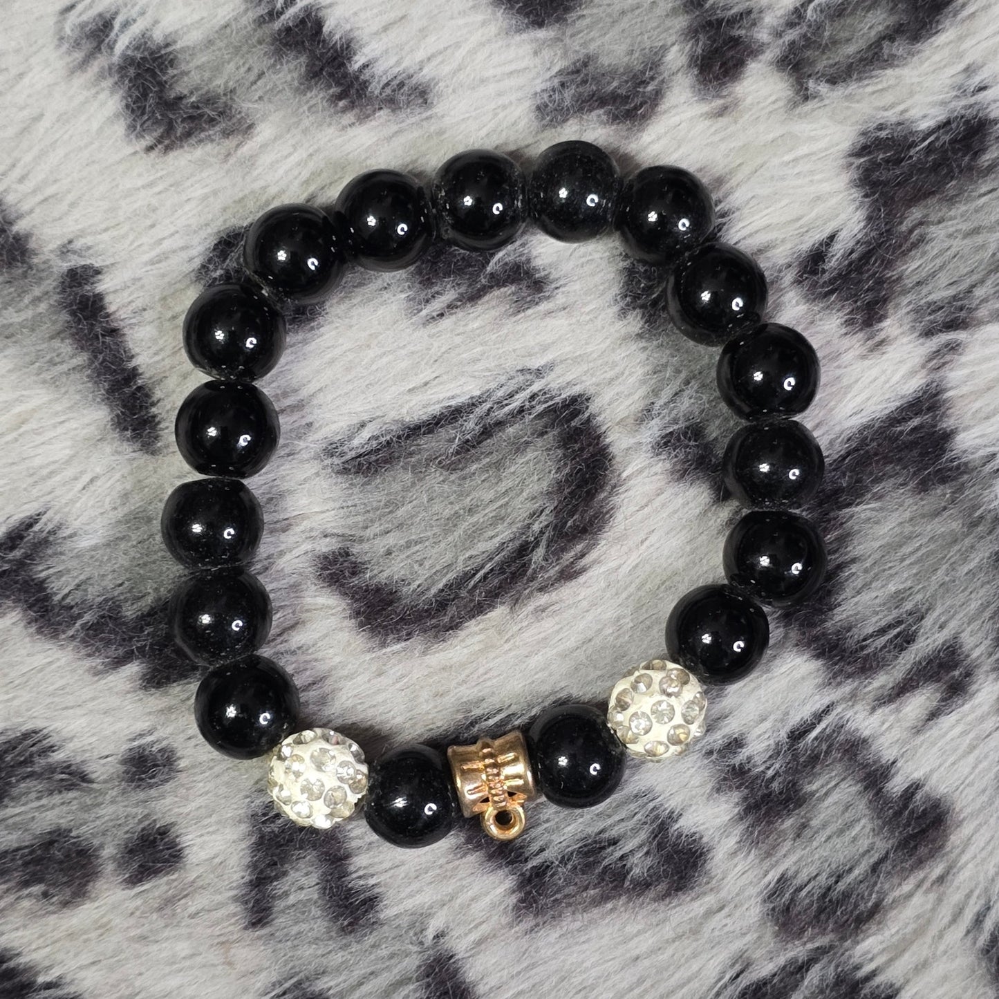 Black Beaded Boho Style Elastic Adjustable Bracelet Rhinestones Fashion Jewelry