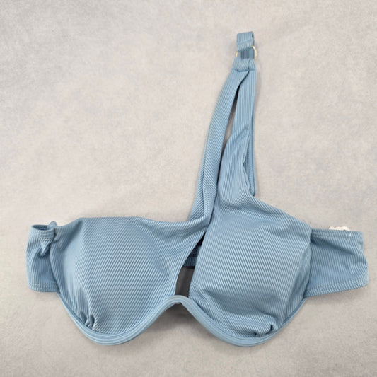 Blue Ribbed Padded Single Shoulder Beach Bikini Bralette Swim Top S Small