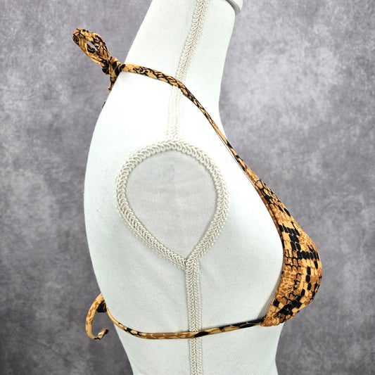 Yellow Black Animal Print Triangle String Padded Bikini Top Swimwear Medium