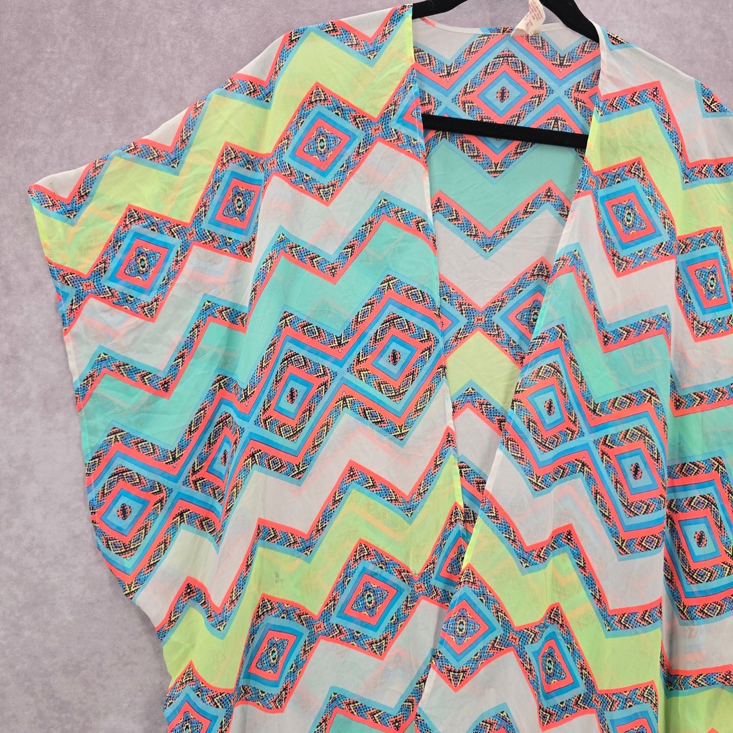 OP White Chevron Wrap Fringe Boho Beach Swim Cover Up Duster Kimono Medium M 7-9