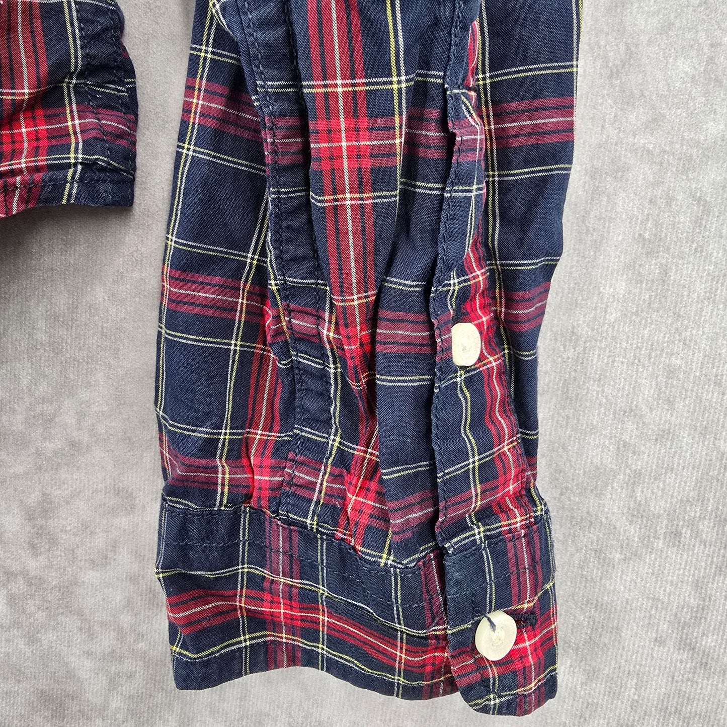 Abercrombie & Fitch Red Blue Plaid Tartan Long Sleeve Button Up Shirt Boys XS